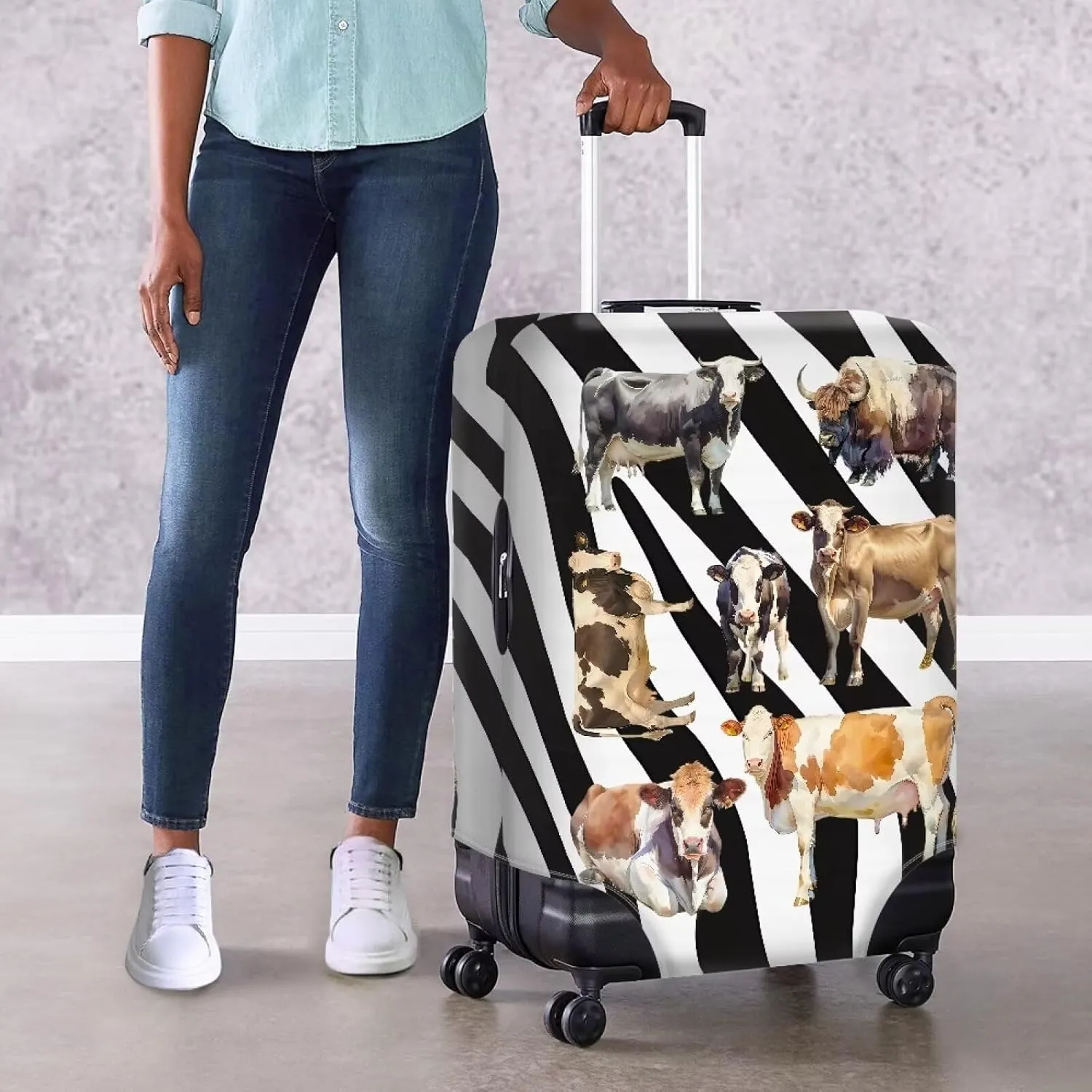 Funny Cattle Pattern Luggage Covers Fits 18-32 Inch Cartoon Zebra Stripes Print Protector Covers Cartoon Cow Suitcase Cover Travel Suitcase Protective Cover -S