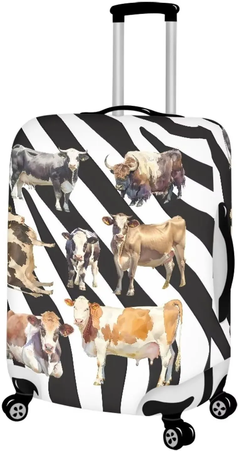 Funny Cattle Pattern Luggage Covers Fits 18-32 Inch Cartoon Zebra Stripes Print Protector Covers Cartoon Cow Suitcase Cover Travel Suitcase Protective Cover -S
