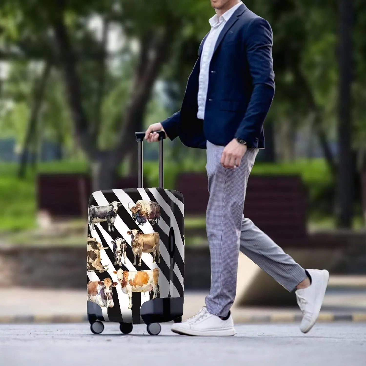 Funny Cattle Pattern Luggage Covers Fits 18-32 Inch Cartoon Zebra Stripes Print Protector Covers Cartoon Cow Suitcase Cover Travel Suitcase Protective Cover -S