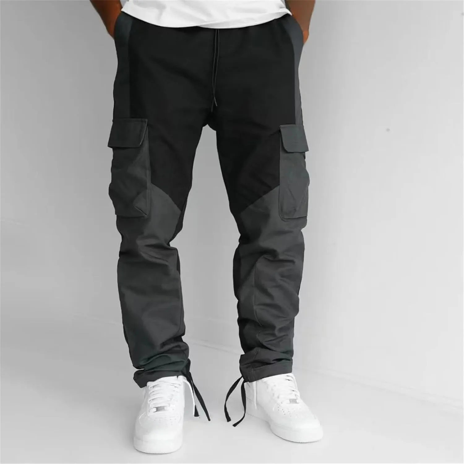 GIERIDUC Mens Cargo Sweatpants Casual Pantalones De Deporte De Hombre Mens White Sweatpants Large Joggers with Zip Pockets