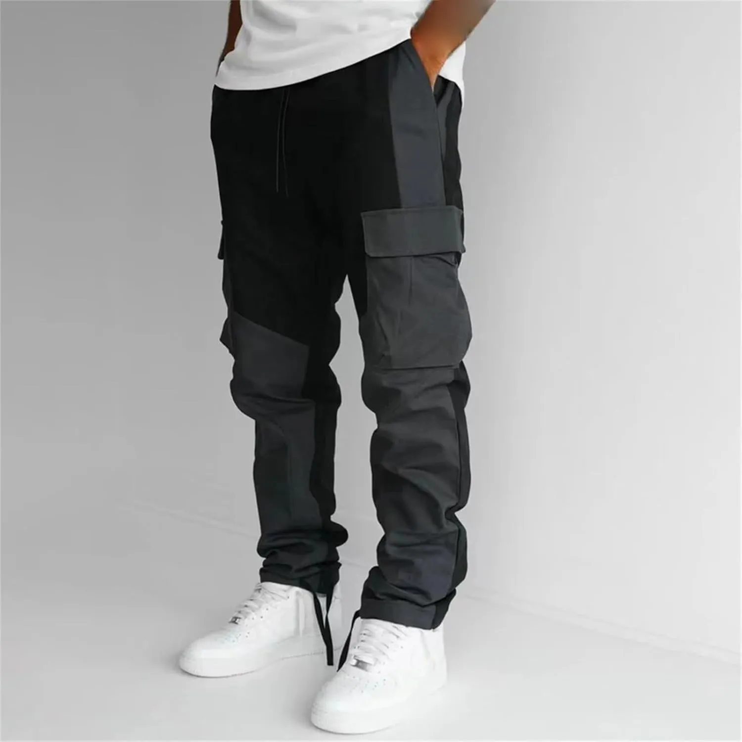 GIERIDUC Mens Cargo Sweatpants Casual Pantalones De Deporte De Hombre Mens White Sweatpants Large Joggers with Zip Pockets