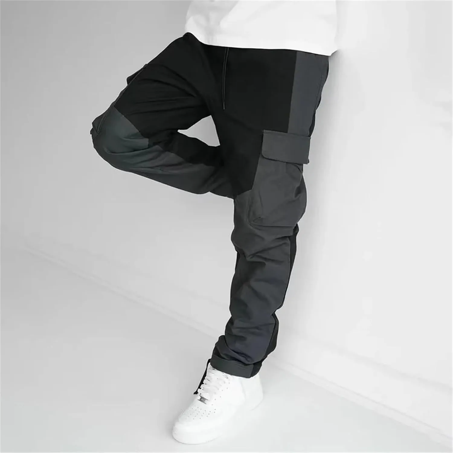 GIERIDUC Mens Cargo Sweatpants Casual Pantalones De Deporte De Hombre Mens White Sweatpants Large Joggers with Zip Pockets