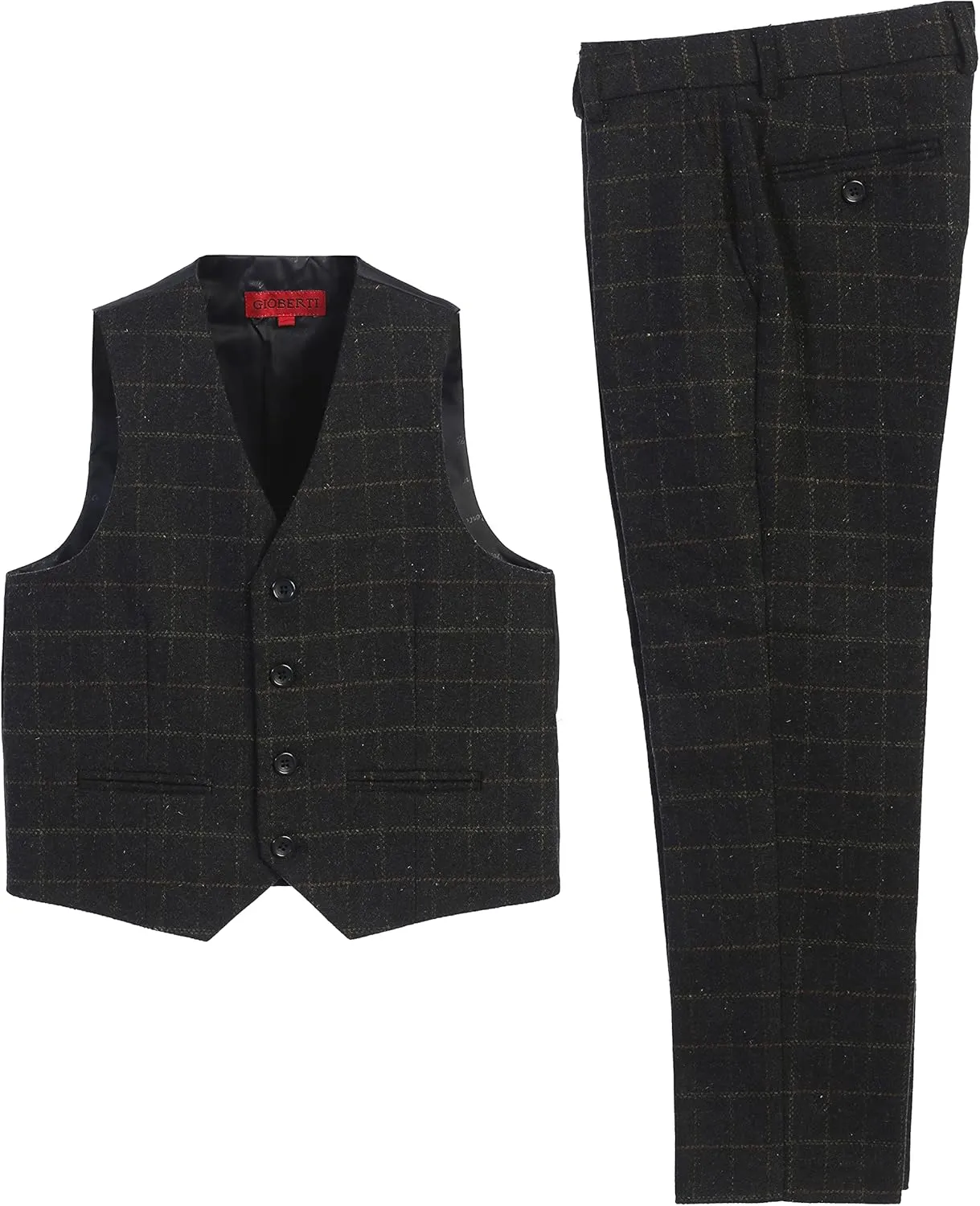 Gioberti Kids and Boys 2 Piece Tweed Plaid Vest and Pants Set