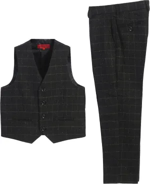 Gioberti Kids and Boys 2 Piece Tweed Plaid Vest and Pants Set