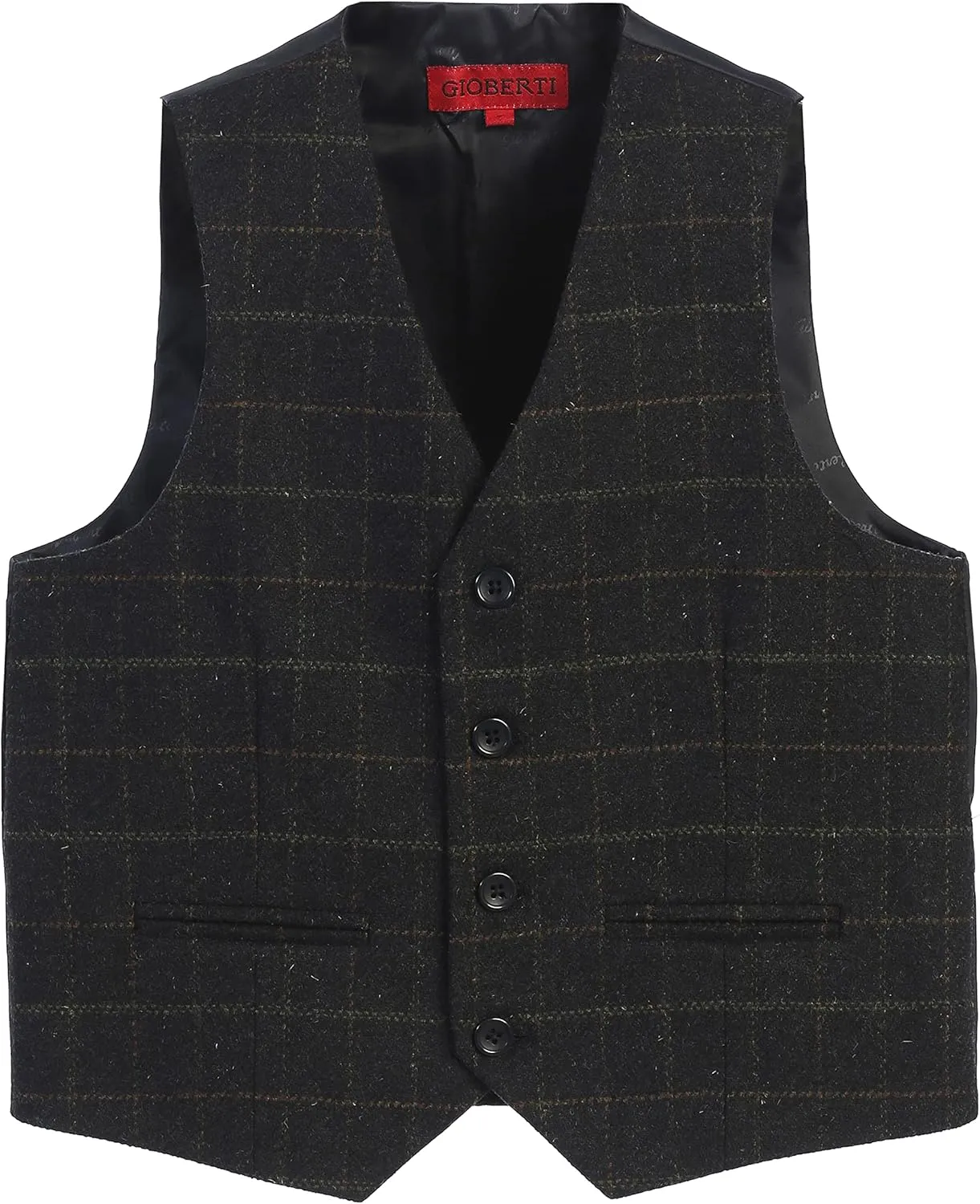 Gioberti Kids and Boys 2 Piece Tweed Plaid Vest and Pants Set