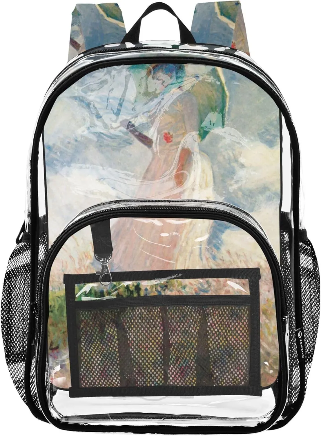 Girls Backpack for Kids Claude Monet Parasol Women Painting Travel Clear Bags for Women Plastic See through Bookbag