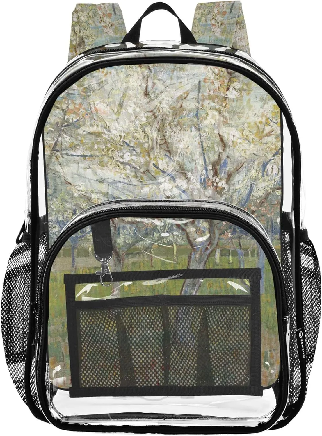Girls Backpack for Kids Vincent Vangogh Almond Tree Print Women Clear Backpack Cute Plastic See through Bookbag