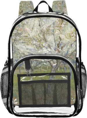 Girls Backpack for Kids Vincent Vangogh Almond Tree Print Women Clear Backpack Cute Plastic See through Bookbag