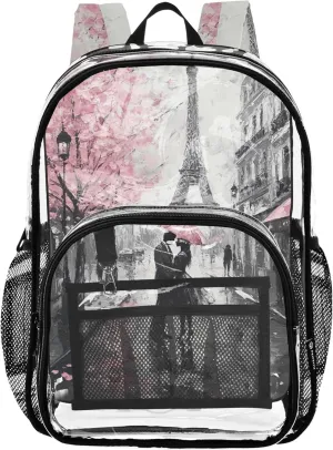 Girls Backpack Kids Boys Eiffel Tower Oil Painting Paris Clear Backpack Women Cute Approved Shoulder Bag