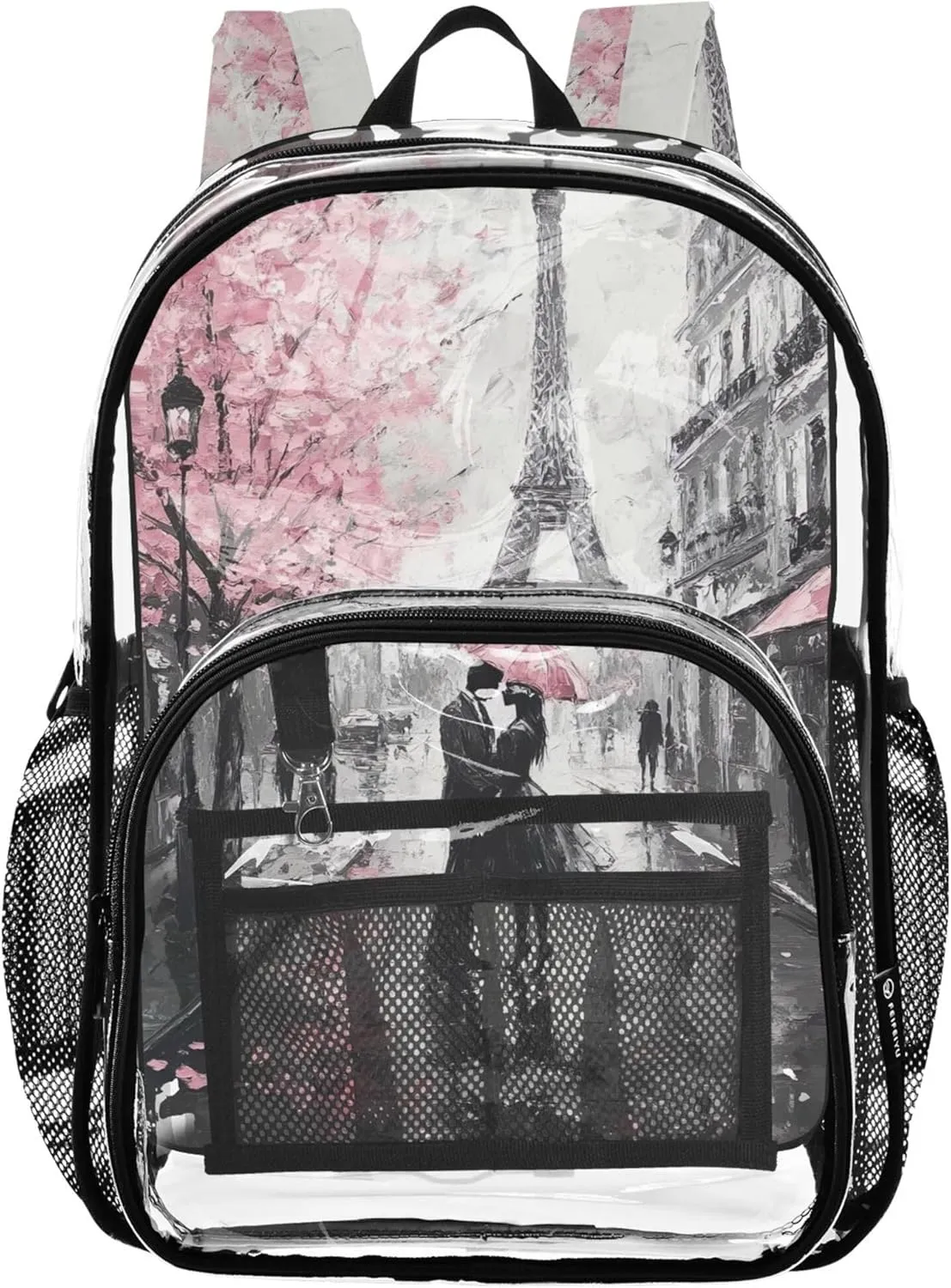 Girls Backpack Kids Boys Eiffel Tower Oil Painting Paris Clear Backpack Women Cute Approved Shoulder Bag