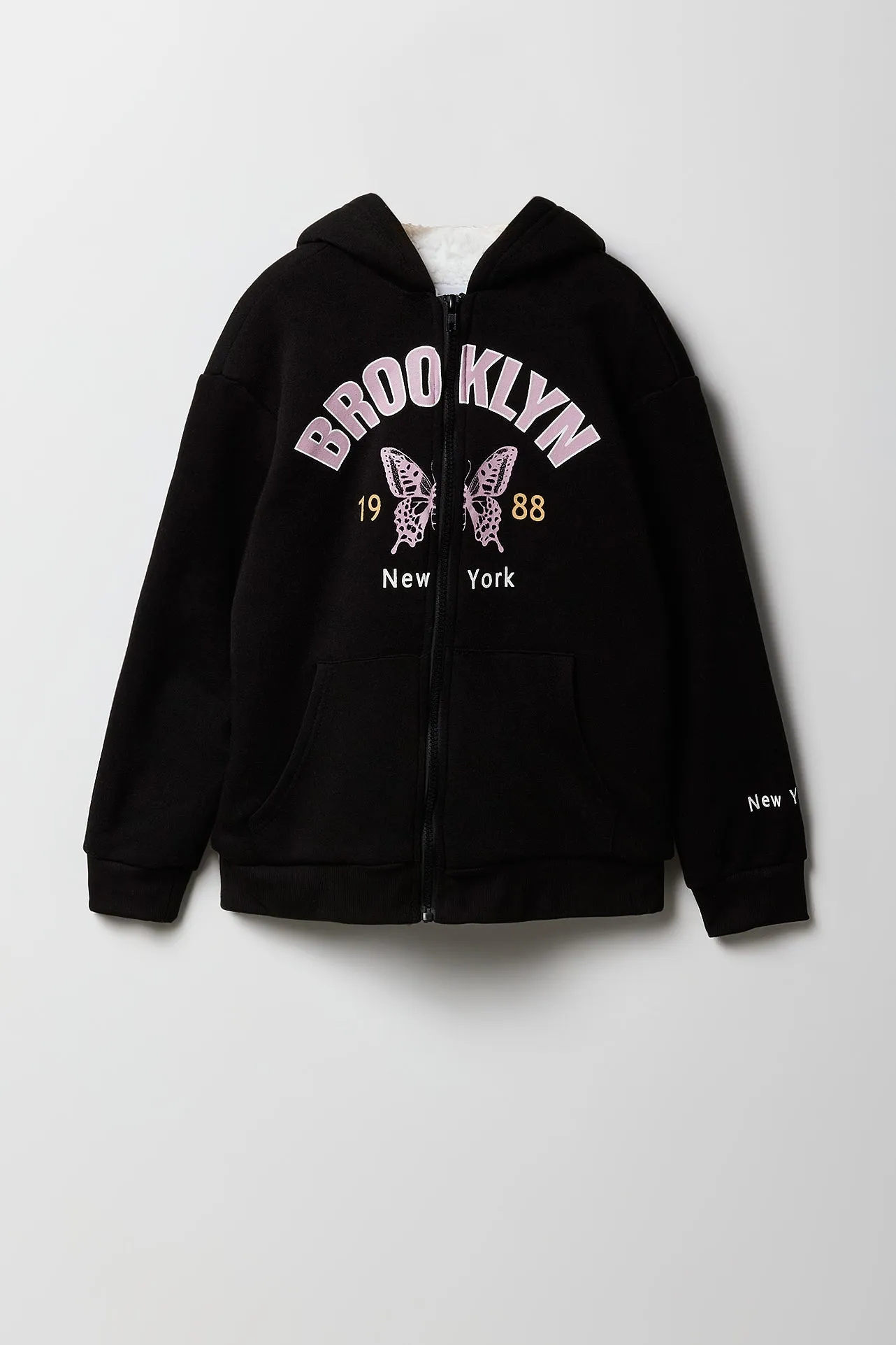 Girls Graphic Faux Fur Lined Zip-Up Hoodie