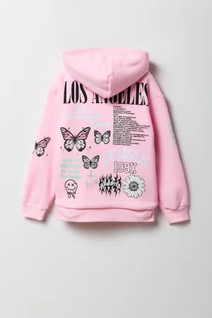 Girls Graphic Faux Fur Lined Zip-Up Hoodie