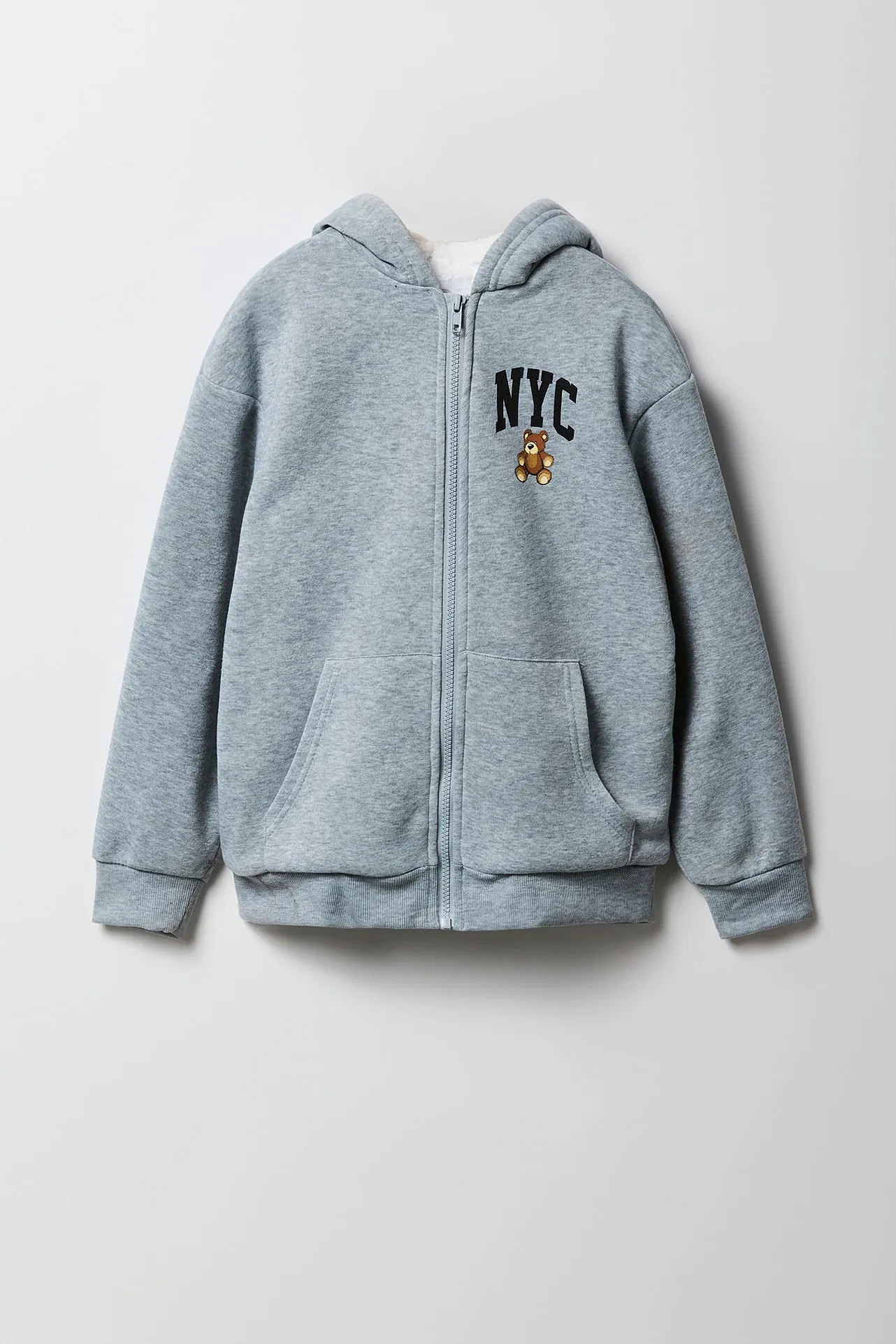 Girls Graphic Faux Fur Lined Zip-Up Hoodie