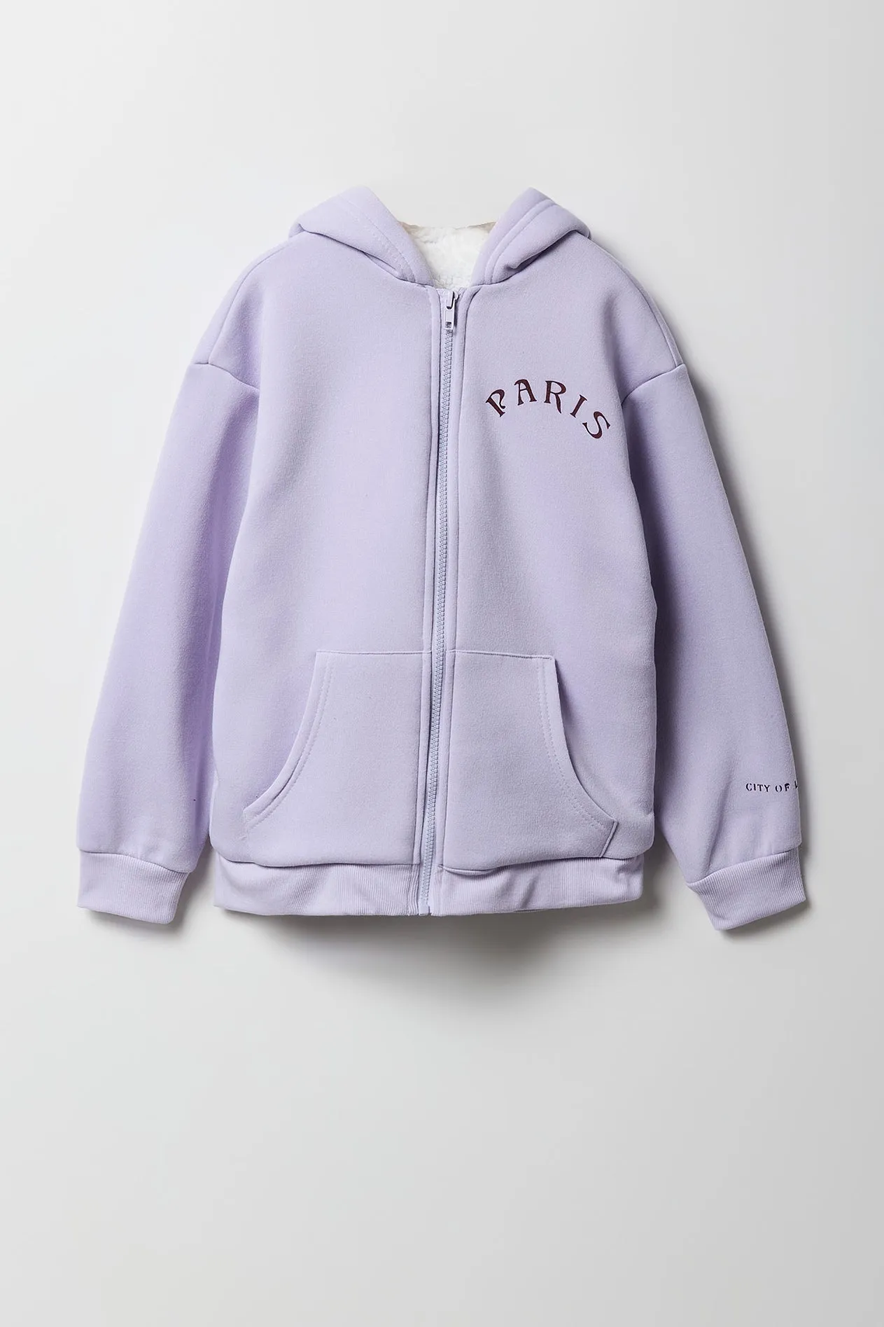 Girls Graphic Faux Fur Lined Zip-Up Hoodie