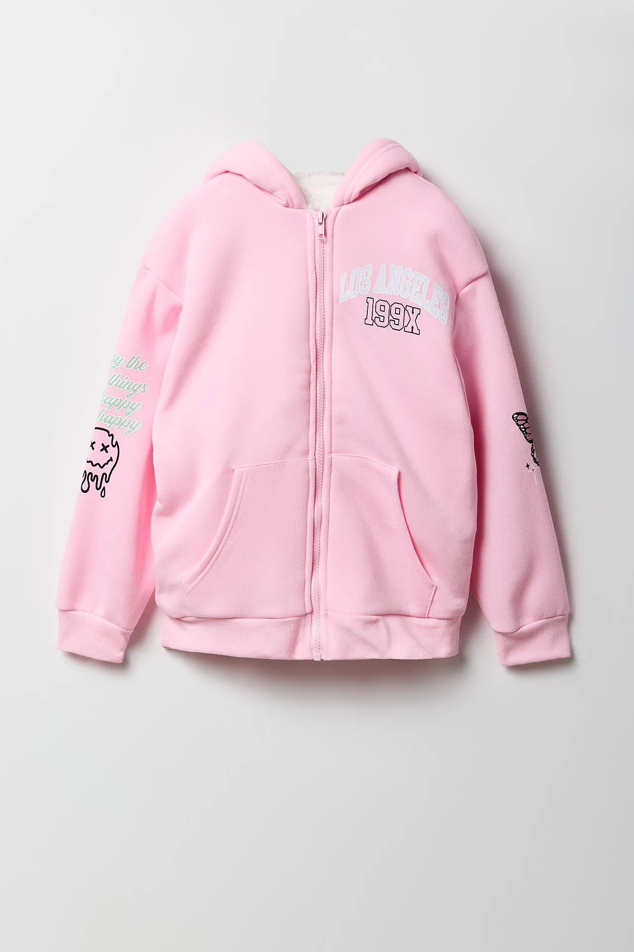 Girls Graphic Faux Fur Lined Zip-Up Hoodie