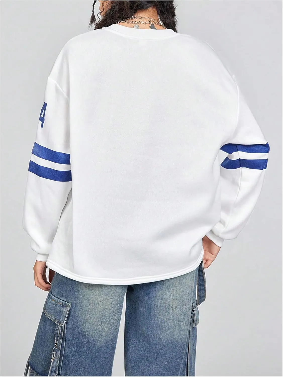Girl's Jersey Shirts Fleece Number Print Football Sweatshirt V Neck Oversized Shirt Long Sleeve Baggy Pullover Tops
