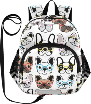 Glasses French Bulldog Little Kid Toddler Backpack Baby Boys Girls Kindergarten Pre School Bags Cute Cartoon Backpacks for children