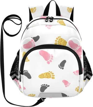 Golden Baby Footprints Little Kid Toddler Backpack Baby Boys Girls Kindergarten Pre School Bags Cute Cartoon Backpacks for children