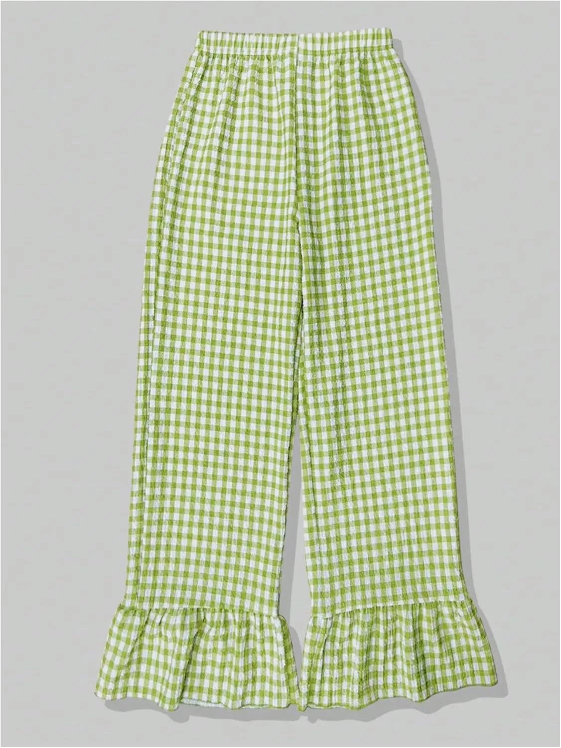 GORGLITTER Women's Y2K Gingham Cute Summer Pants Wide Leg Ruffle Going Out Vacation Trousers