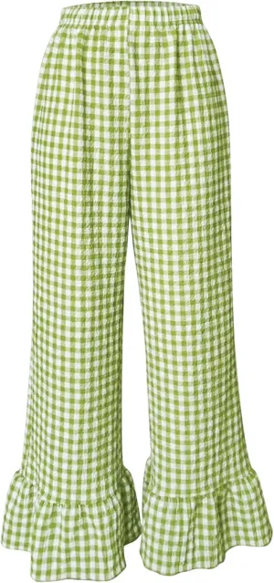 GORGLITTER Women's Y2K Gingham Cute Summer Pants Wide Leg Ruffle Going Out Vacation Trousers