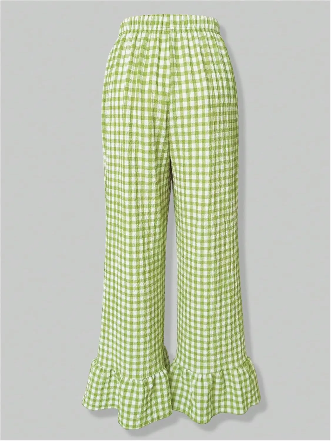 GORGLITTER Women's Y2K Gingham Cute Summer Pants Wide Leg Ruffle Going Out Vacation Trousers