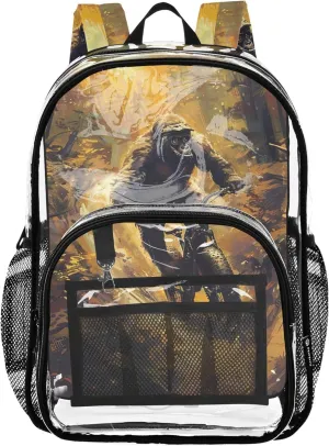 Gorilla Riding Bike Funny Travel Clear Backpack Floral Boys Backpacks for Girls School Clear Plastic Bag Pvc