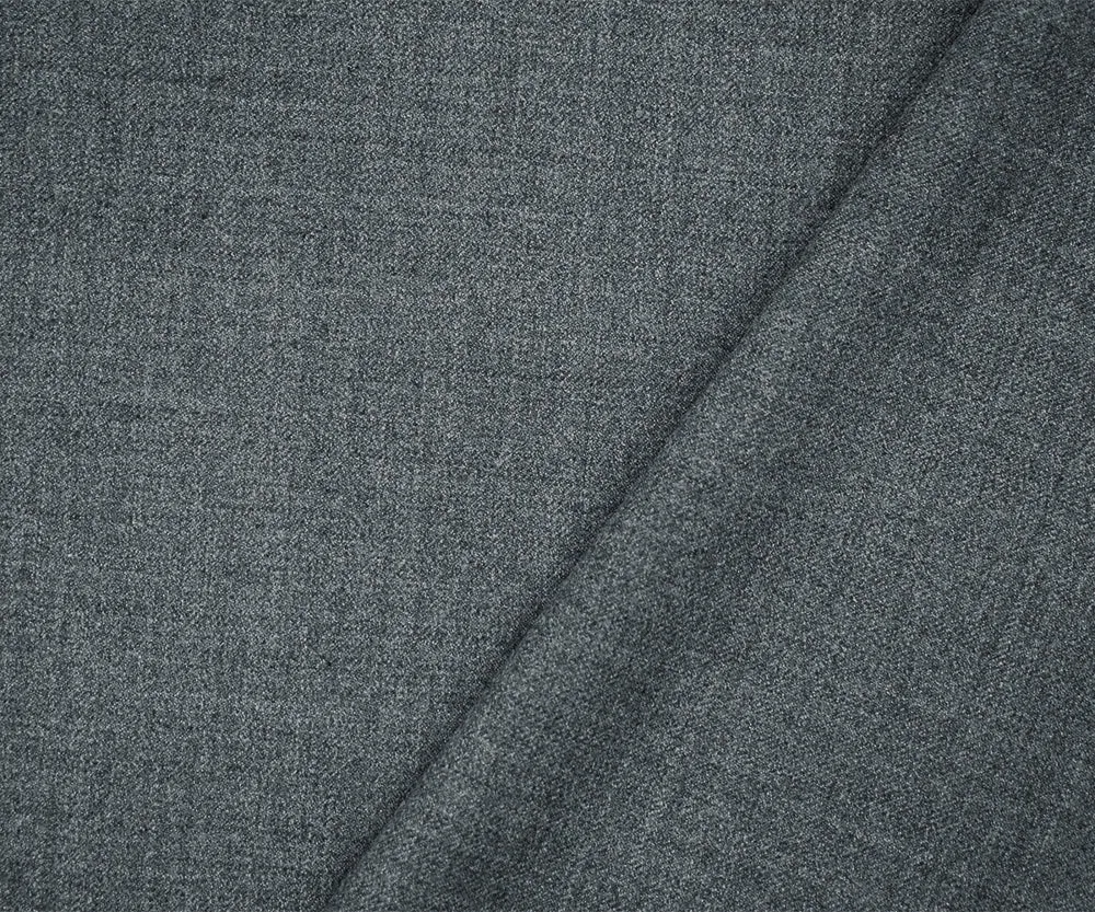 Gray Poly Wool Blend Textured Twill Shirting Fabric