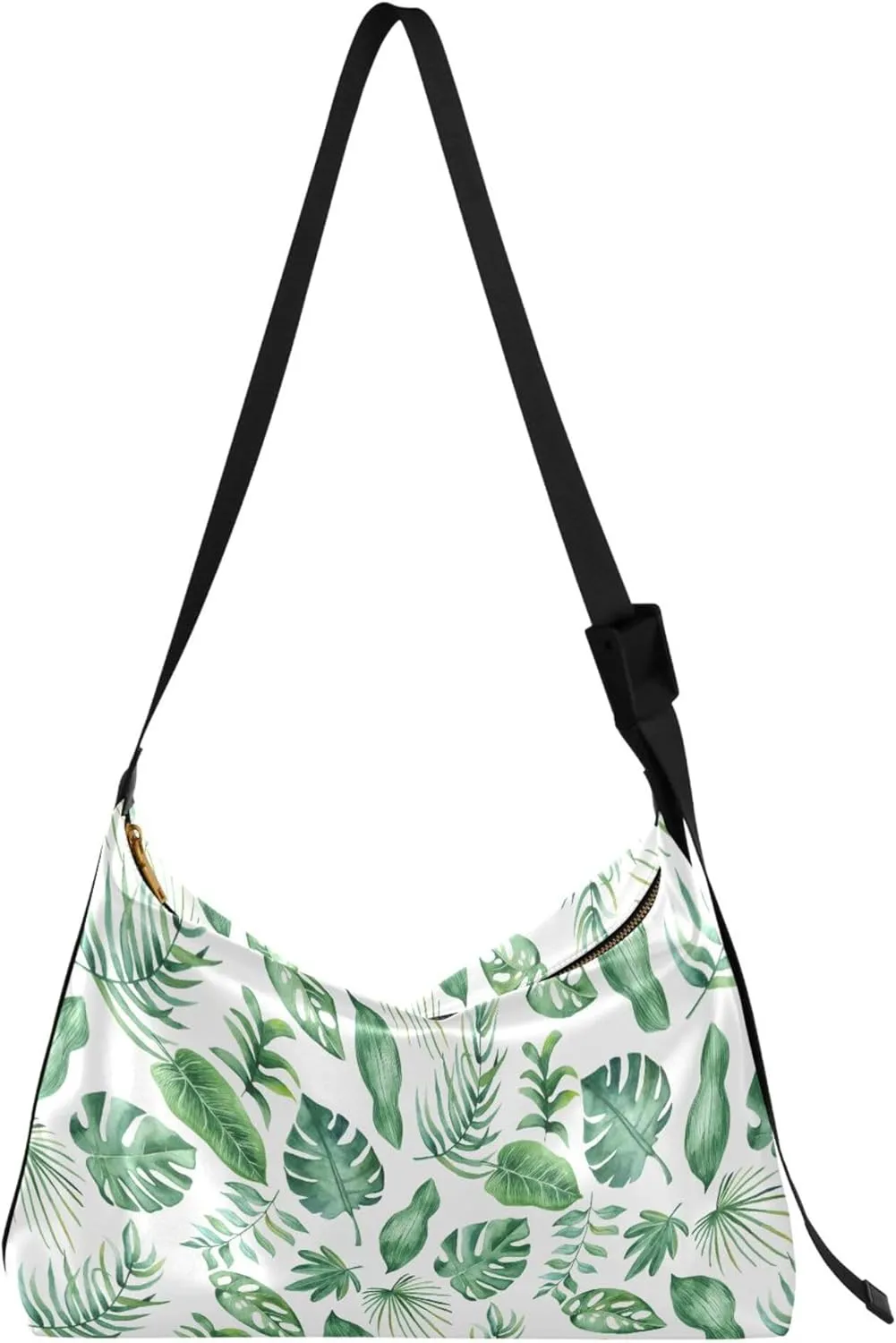 Green Banana Leaf Leather Hobo Bags for Women Large Men Purses Cute Leaf Print Shoulder Handbag