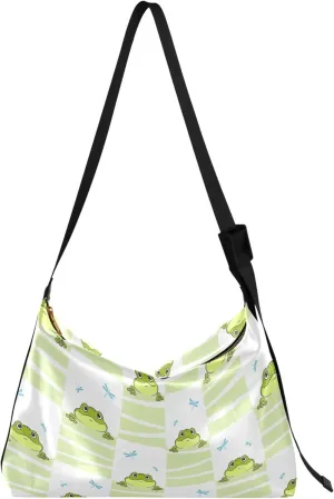 Green Frog Cute Leather Hobo Handbags Women Large Crossbody Bags Fashion Animal Print Crossbody Hobo Purse
