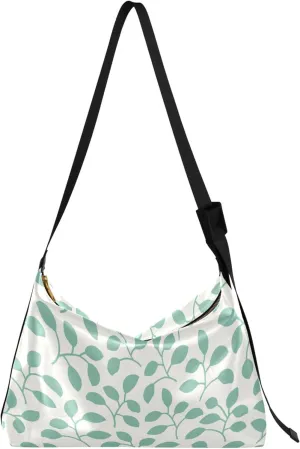 Green Leaves Pattern Hobo Leather Bags for Women Large Men Purses Aesthetic Leaf Print Women Shoulder Handbags
