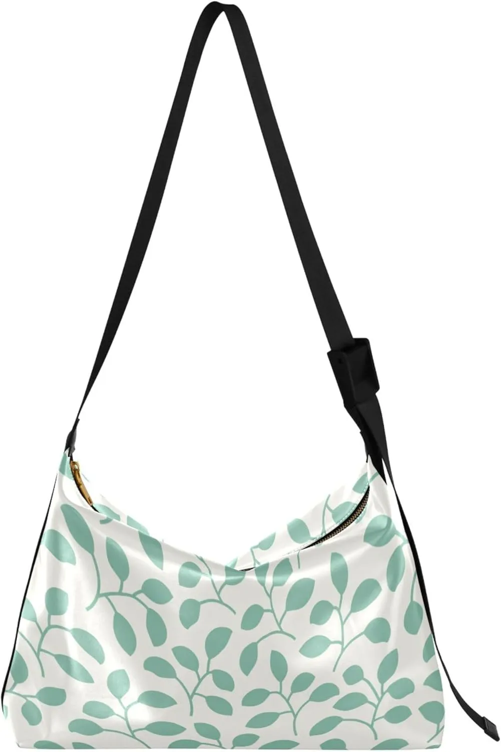 Green Leaves Pattern Hobo Leather Bags for Women Large Men Purses Aesthetic Leaf Print Women Shoulder Handbags