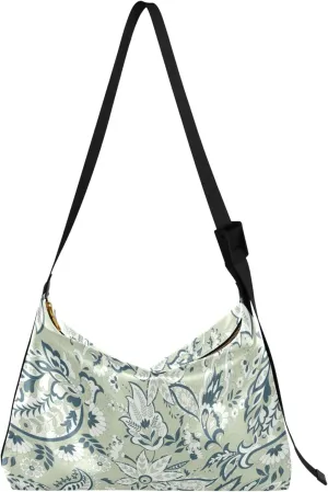 Green Perris Flower Hobo Leather Purses for Women Large Men Purses Floral Leaf Print Ladies Hobo Handbag