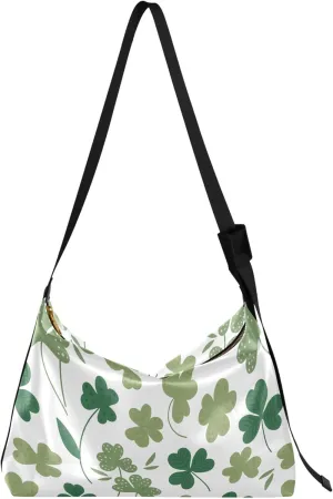 Green Plant Leaves PU Leather Shoulder Bag Hobo Large Cross Body Purses Aesthetic Leaf Print Women Shoulder Bag