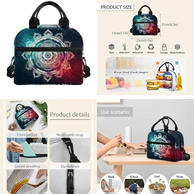 Green Red Mandala Floral School Backpack Kids Gradient Color Art Bohemia Bookbag Set Tribal Ethnic Baja Lotus Lunch Bag Pencil Case Elementary Supplies Boys Girls