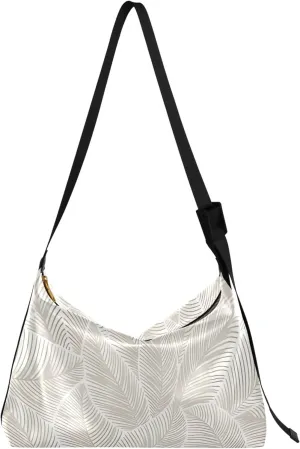 Grey Floral Leaves Ladies Leather Handbags Hobo Large Crossbody Purses Floral Leaf Print Designer Hobo Bag