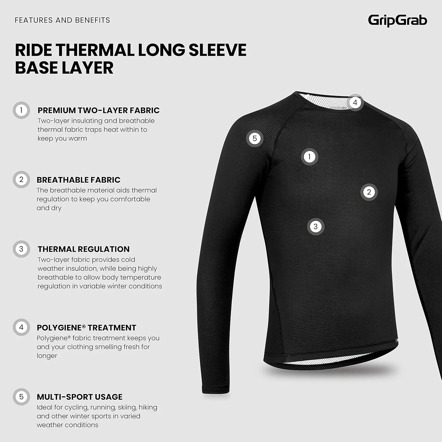 GripGrab Ride Thermal Long Sleeve Winter Cycling Base Layer Single & Multipack Biking Undershirt Bicycle Baselayer Bike Shirt