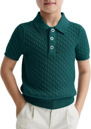 Haloumoning Boys Cable Knit Polo Shirt Kids Short Sleeve Sweater Fashion Pullover Tops Clothes 5-14 Years