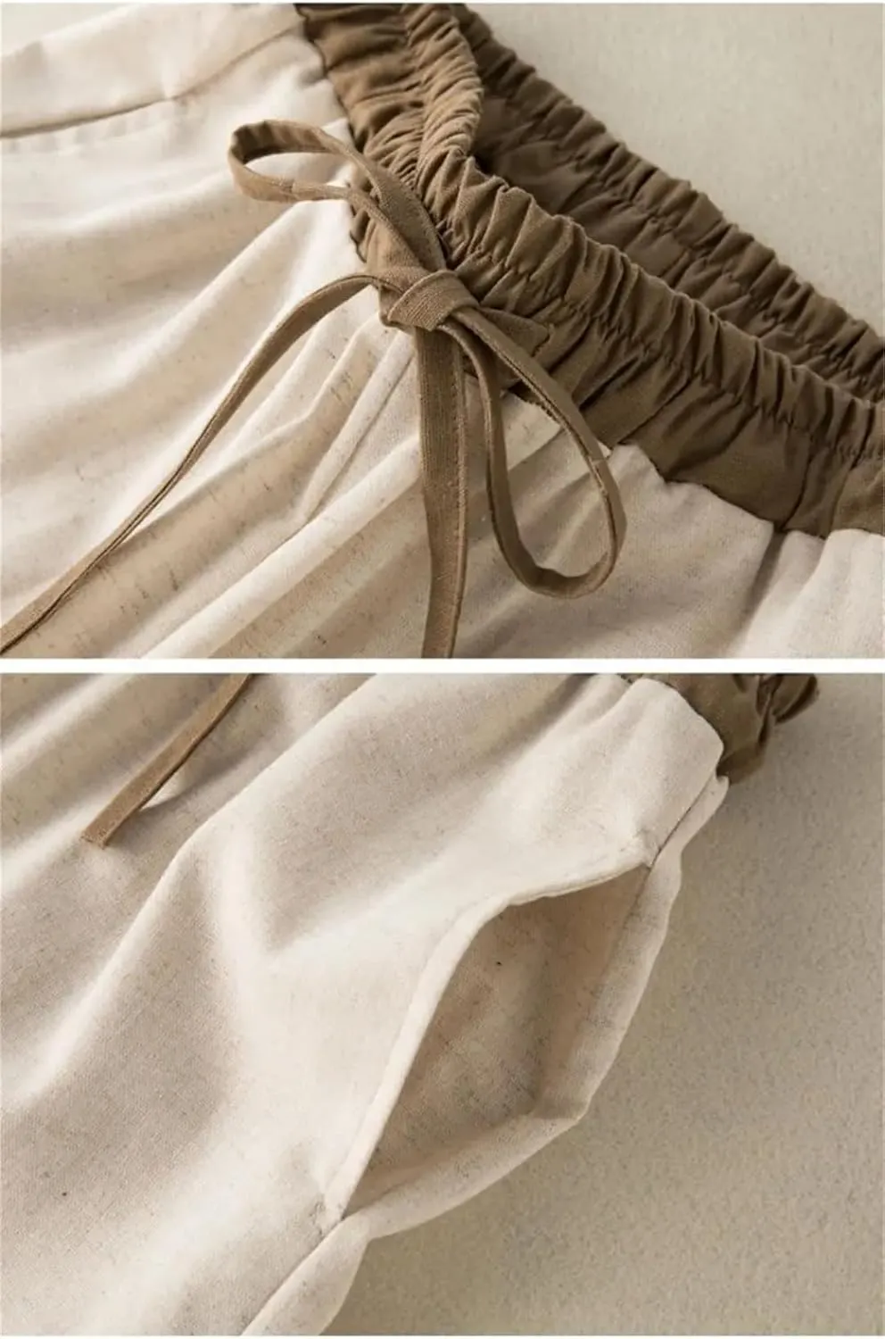 Hdhdeueh Women's Cotton and Linen Wide Leg Pants Solid Color Stretch High Waist Belted Harem Pants