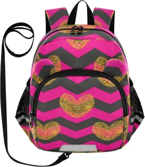 Heart and Pink Zig Zag Little Kid Toddler Backpack Baby Boys Girls Kindergarten Pre School Bags Cute Cartoon Backpacks for children