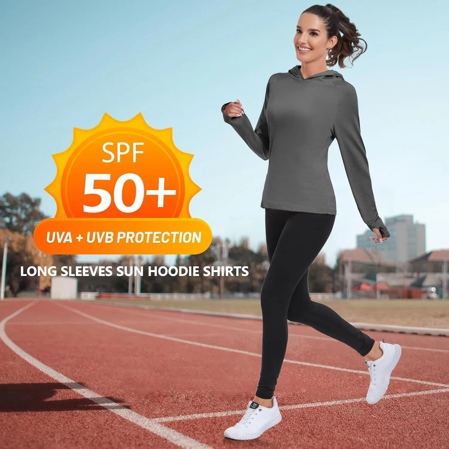 HISKYWIN Womens Long Sleeve Hoodie Shirts UPF 50  Sun Protection Lightweight Running Pullover Athletic Tops with Thumb Hole