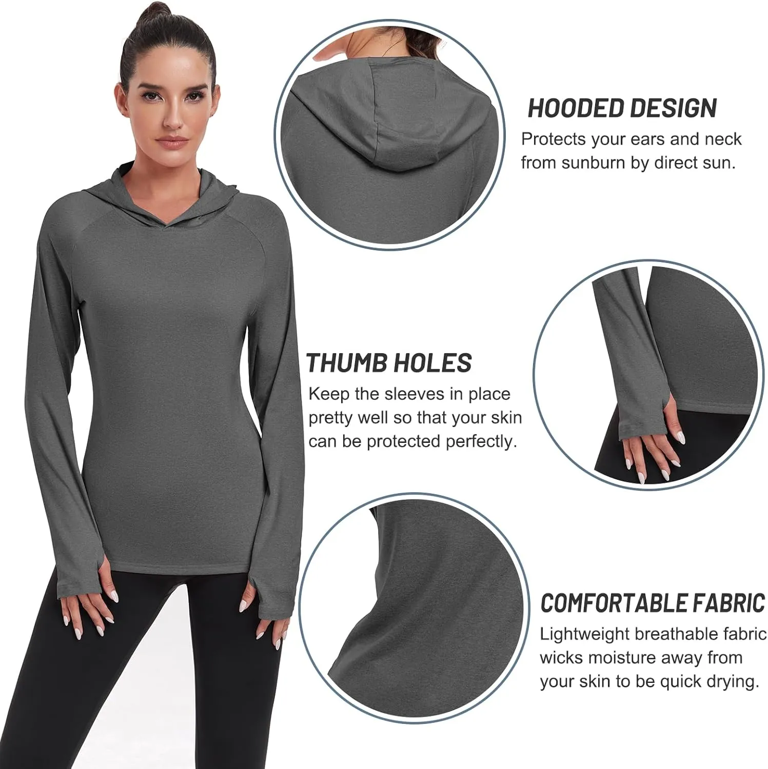 HISKYWIN Womens Long Sleeve Hoodie Shirts UPF 50  Sun Protection Lightweight Running Pullover Athletic Tops with Thumb Hole