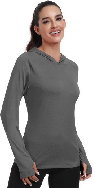 HISKYWIN Womens Long Sleeve Hoodie Shirts UPF 50  Sun Protection Lightweight Running Pullover Athletic Tops with Thumb Hole
