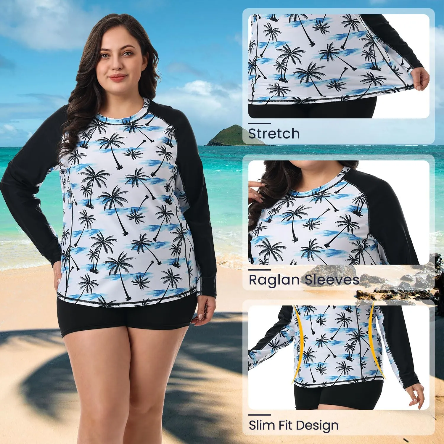 HODOSPORTS Women's Plus Size Rash Guard UPF 50  Swim Shirt Sun Protection Swimsuit Top Long Sleeve 1X-6X