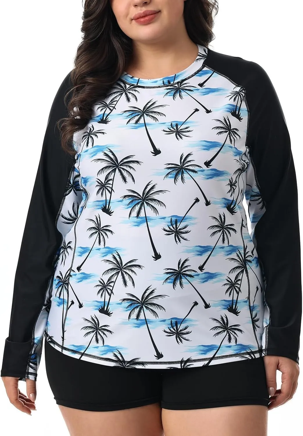 HODOSPORTS Women's Plus Size Rash Guard UPF 50  Swim Shirt Sun Protection Swimsuit Top Long Sleeve 1X-6X