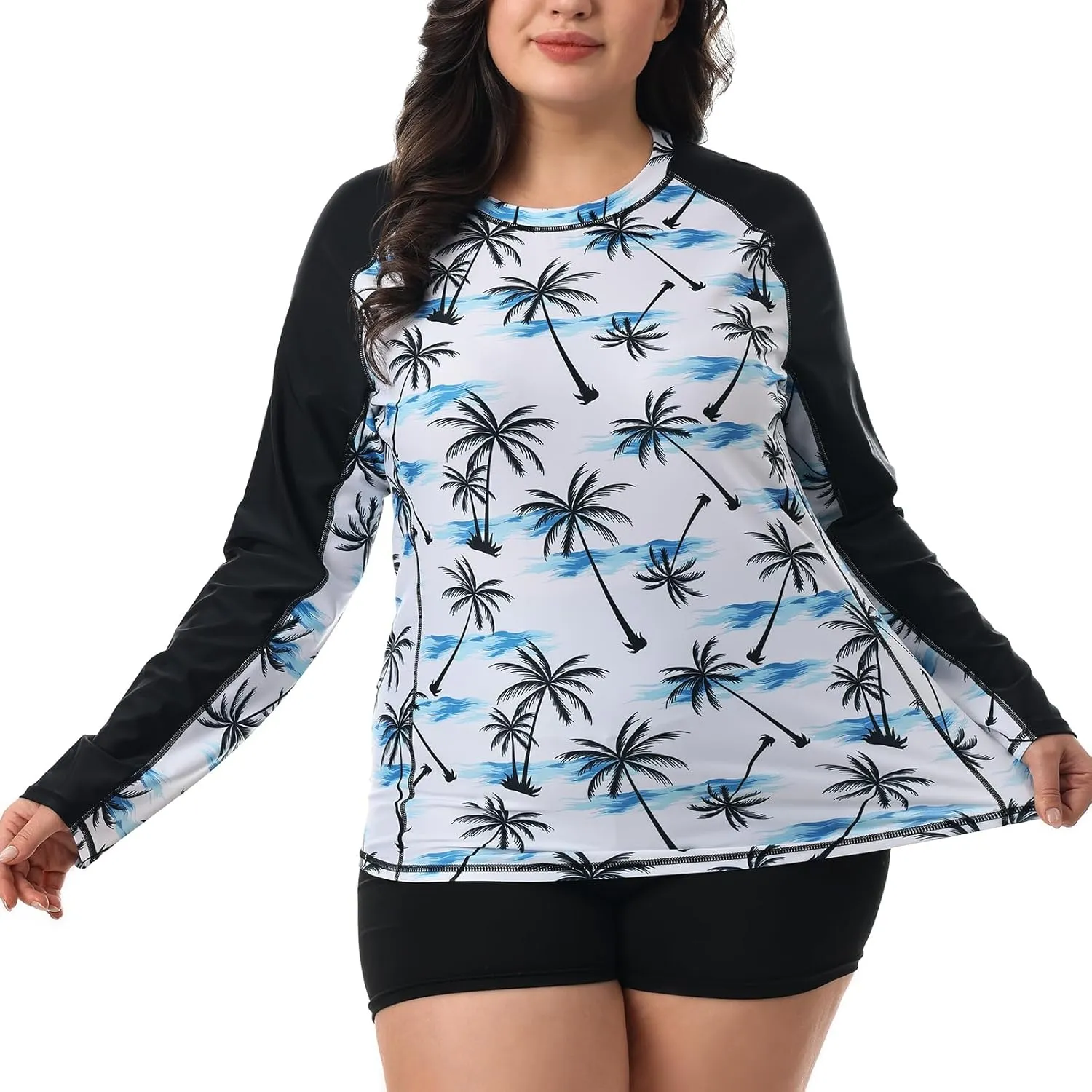 HODOSPORTS Women's Plus Size Rash Guard UPF 50  Swim Shirt Sun Protection Swimsuit Top Long Sleeve 1X-6X