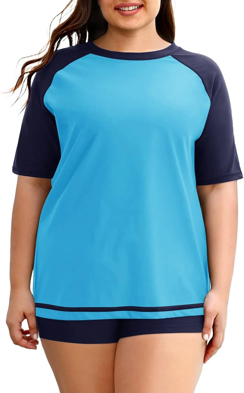 Holipick Two Piece Women Plus Size Rash Guard Short Sleeve Swim Shirts and Shorts UPF 50  Rashguard Swimsuit