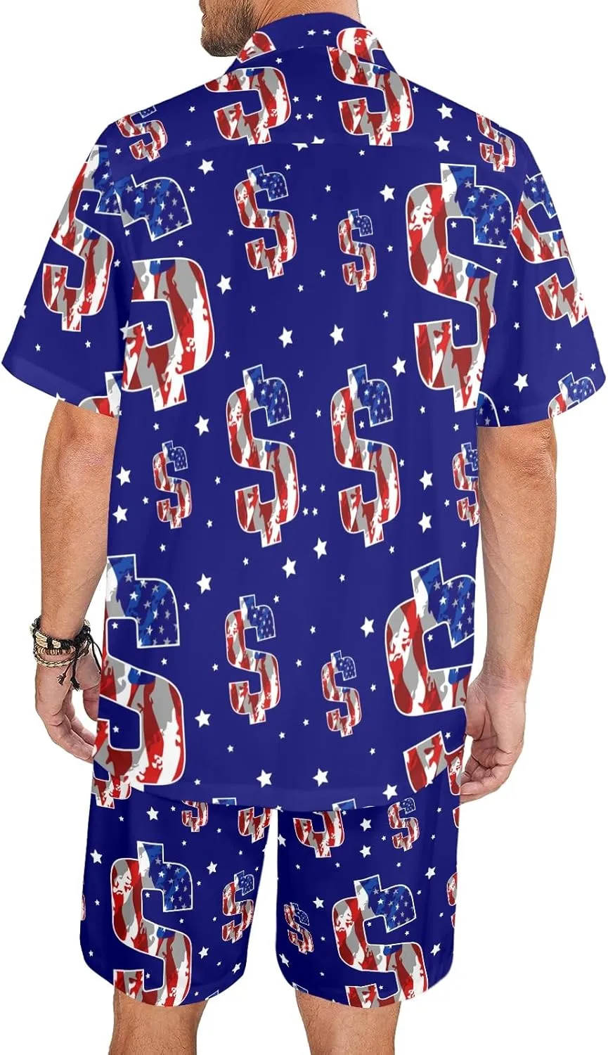 HUGLAZY Mens 2 Piece Outfit Summer Shirts Short Sleeve Hawaiian Shirt And Shorts Beach Outfits Party Disco