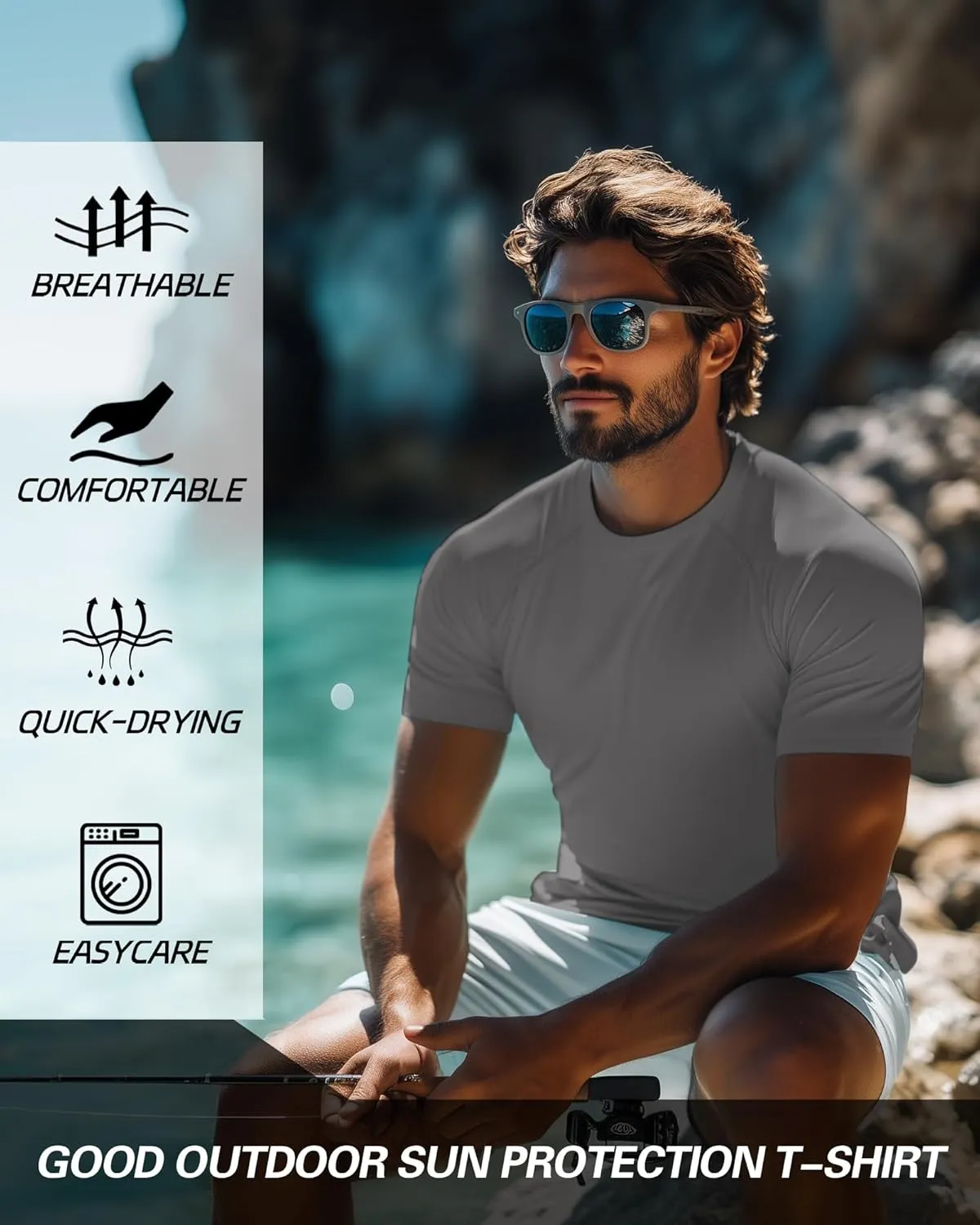 Huukeay 3 Pack Men's Big and Tall Swim Shirts,UPF 50  Sun Protection Rash Guard Quick Dry Beach Fishing Water Tops
