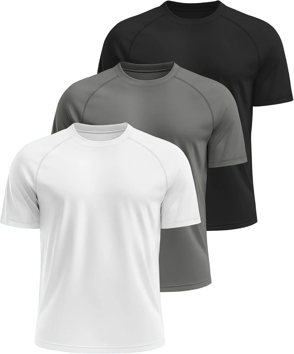 Huukeay 3 Pack Men's Big and Tall Swim Shirts,UPF 50  Sun Protection Rash Guard Quick Dry Beach Fishing Water Tops
