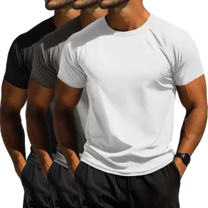 Huukeay 3 Pack Men's Big and Tall Swim Shirts,UPF 50  Sun Protection Rash Guard Quick Dry Beach Fishing Water Tops